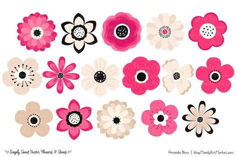 Simple Flower Clipart Design - Rectangle Circle