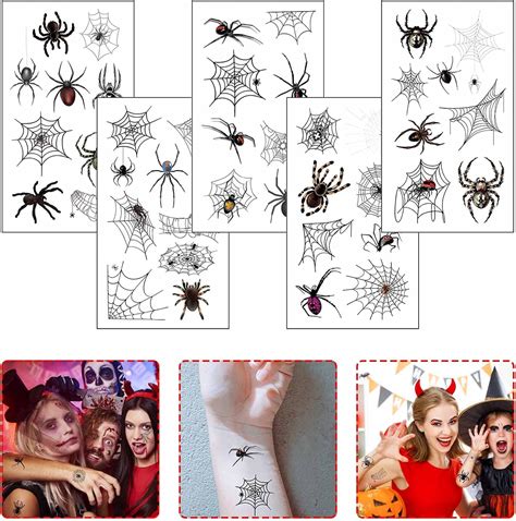 Buy YANRUYU Halloween Tattoos Spider Tattoos, Temporary Spider Web Tattoos, Halloween Face ...