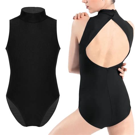 Ballet Dance Leotards For Girls Sleeveless Open Back High Mock