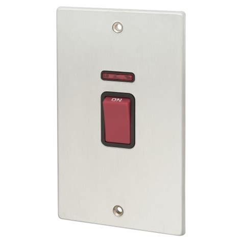 Hamilton Hartland 45a 1 Gang Dp Vertical Cooker Switch With Neon Brushed Steelblack Insert