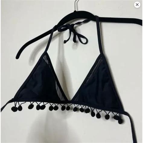 Tularosa Swim Tularosa Black Bikini Top Revolve Pom Pom Detail Xs Poshmark
