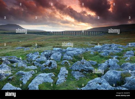 Ribblehead Viaduct At Sunset Yorkshire Dales National Park England