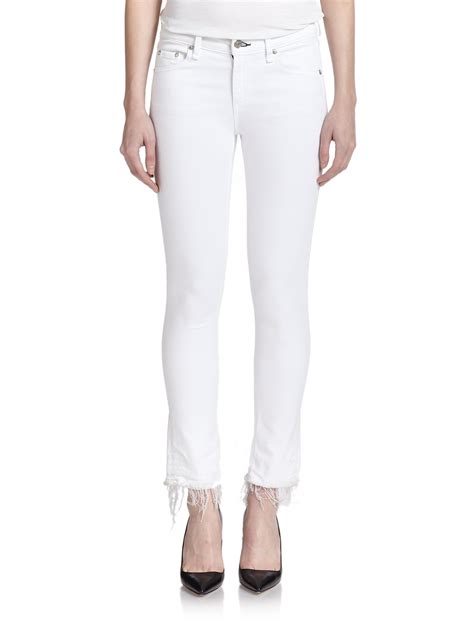 Rag And Bone Jean Frayed Hem Skinny Jeans In White Bright White