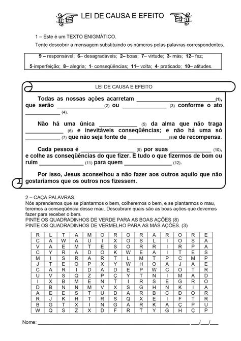 O MANANCIALZINHO Atividade Lei De Causa E Efeito