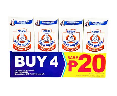 Nestlé Bear Brand Sterilized Full Cream Milk 4 Packs x 200mL