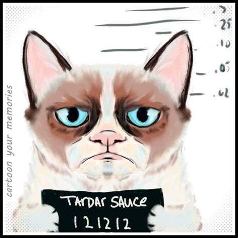 Tardar Sauce The Grumpy Cat Mugshot Art By Cartoonyourmemories Grumpy