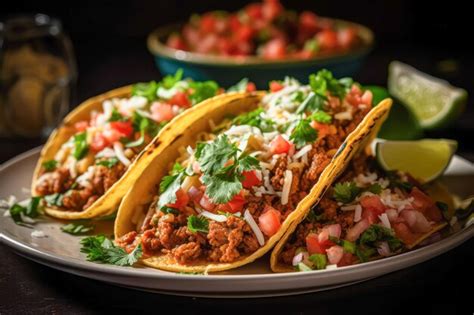 Premium AI Image | Tacos Crispy flour and corn tortillas filled with sausage cheese salsa and ...