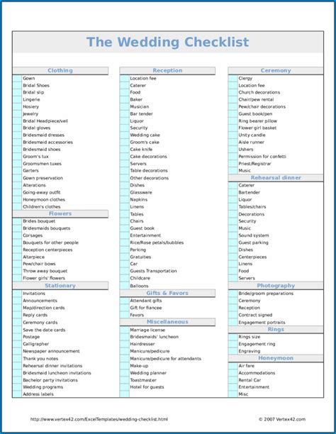 √ Free Printable Wedding Checklist Template Excel | Checklist Templates