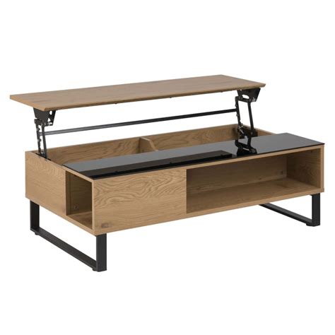 Mesa De Centro Elevable De Estilo Industrial Negro Y Madera ELA