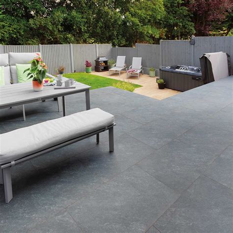 Bourton Anthracite Dark Grey Patio Porcelain Paving Slabs 900 X 600