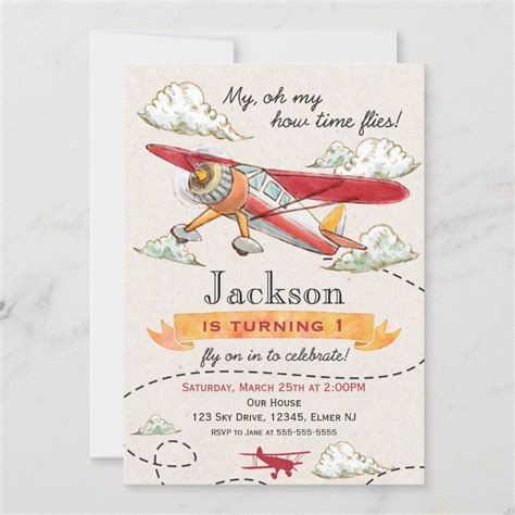 Airplane Birthday Invitation Vintage Time Flies Artofit