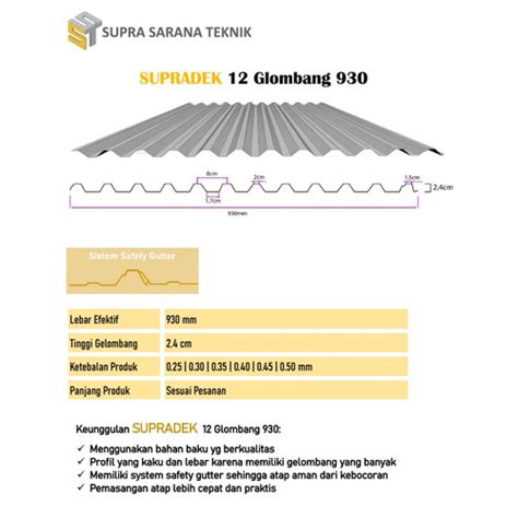 Jual Atap Spandek 12 Gelombang Supradek 040 Az100 Le 930 Mm Bjls Baja