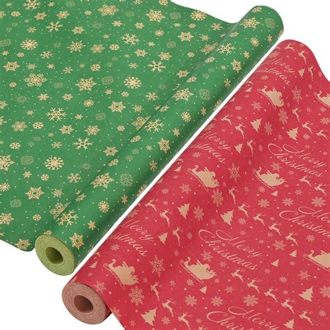 Ahfulife 2 Rolls Christmas T Wrapping Paper 43cm X 15m Xmas Wrapping Paper Rolls Recyclable