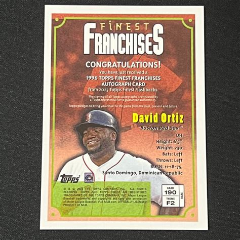 2023 Topps Finest Flashbacks David Ortiz 1996 Finest Franchises Auto