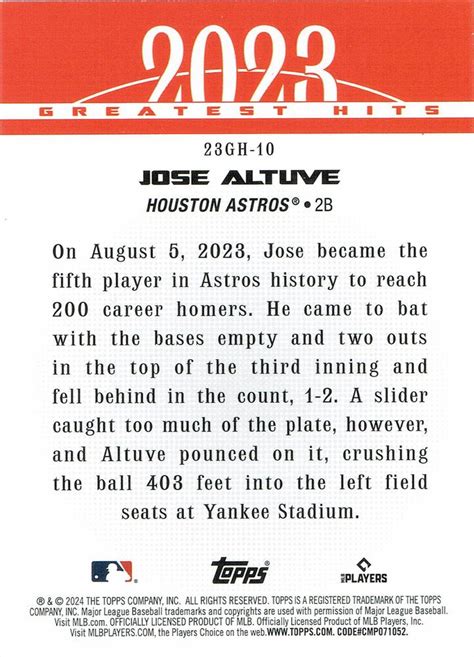 Topps Greatest Hits Gh Jose Altuve Trading Card