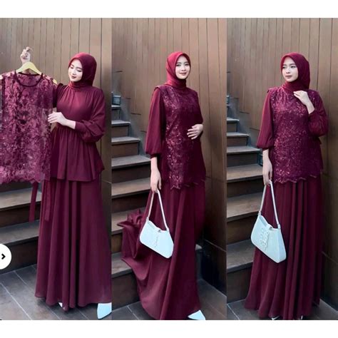 Jual Femes Cintya One Set Brukat Gamis Muslim Wanita Ceruty Babydoll