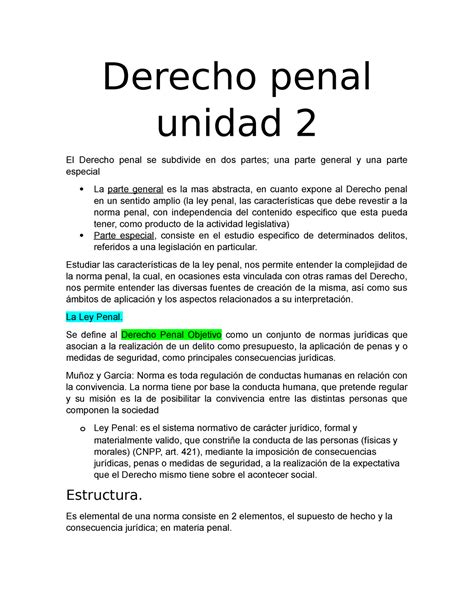 Derecho Penal Unidad Tarea Derecho Penal Unidad El Derecho