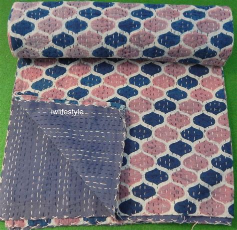 Blue Kantha Quilt King Size Hand Stitch Kantha Quilt Baby Etsy