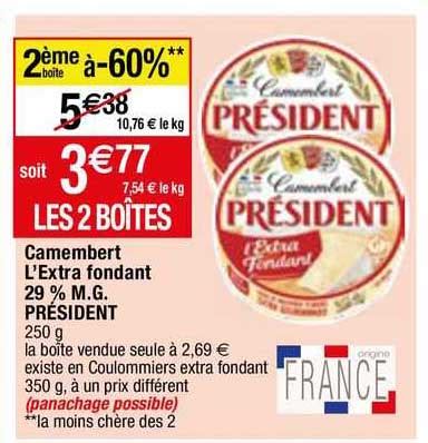 Promo Camembert L extra Fondant 29 M g Président chez Migros France