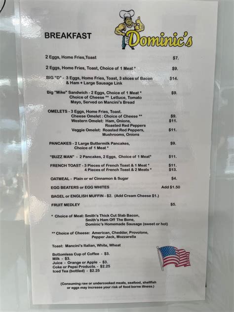 Menu at Dominic’s Diner restaurant, Ross Township