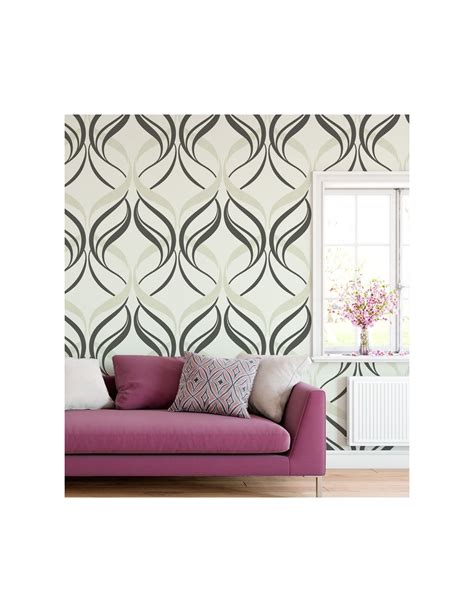 Papel De Parede Fundo Cinza E Detalhes Arabescos Na Cor Nude