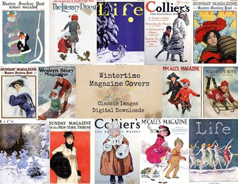 Wintertime Magazine Covers Printable Images, Ephemera, Vintage Art, Instant Download, Digital ...