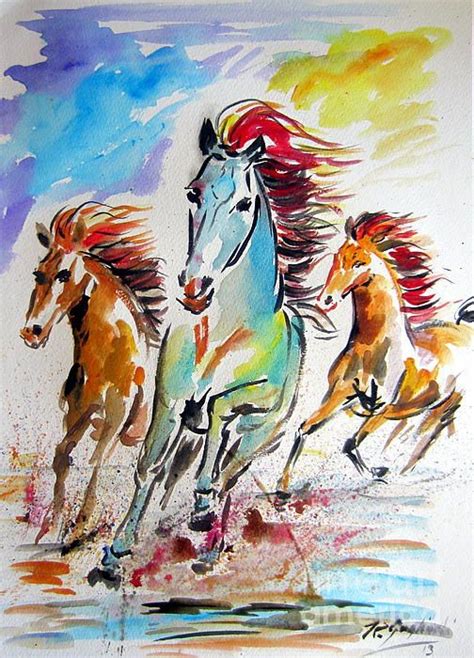 Wild horses running by Roberto Gagliardi | Colorful horse painting ...