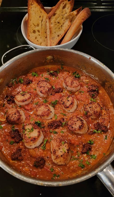 Homemade Scallops And Chorizo In Tomato Sauce Dining And Cooking