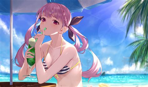 Takubon Hololive Minato Aqua Bikini Top Cleavage Swimsuits