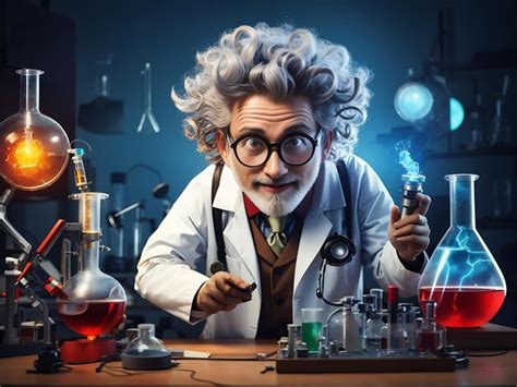 Premium AI Image 3D Mad Scientist Or Crazy Professor Character In