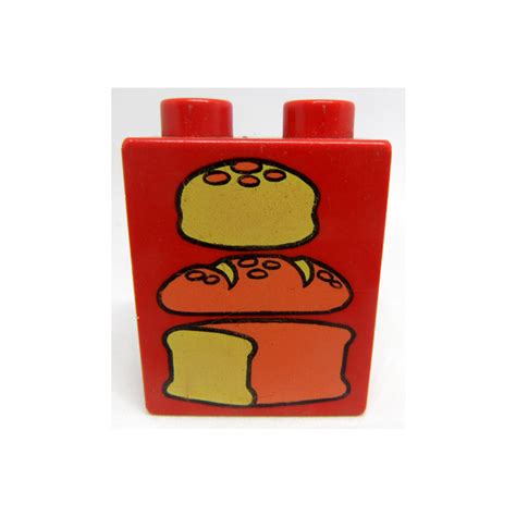 LEGO Red Duplo Brick 1 X 2 X 2 With Loaves Of Bread Without Bottom Tube