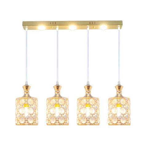 Gold Cylinder Shape Multiple Hanging Light Contemporary 4 Light Beveled