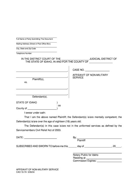 Affidavit Of Non Military Service Form Nj AffidavitForm Net