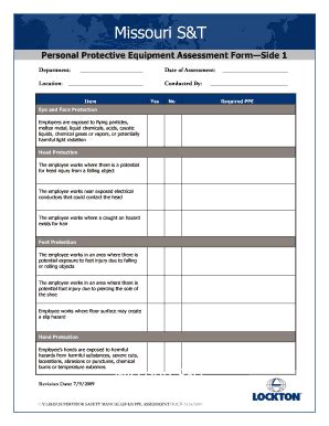 Fillable Online Ehs Mst Personal Protective Equipment Assessment Form