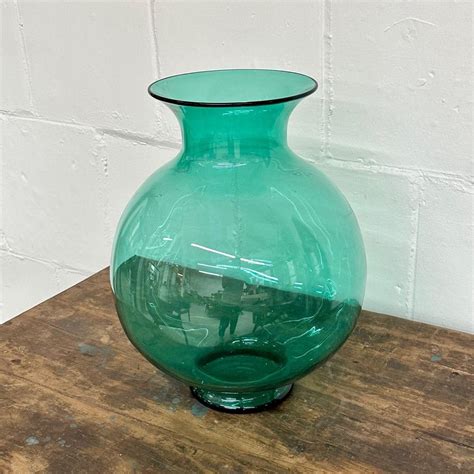 Large Mid Century Modern Handblown Glass Turquoise Table Vase Vessel By Blenko For Sale At 1stdibs