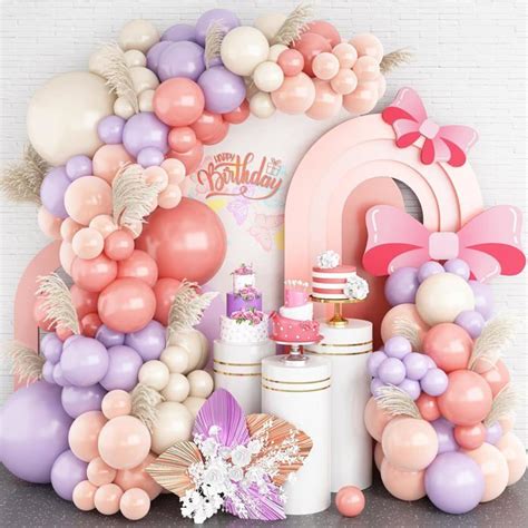 Kit D Arche De Ballons Violet Rose Nude Blanc Double Guirlande De