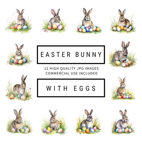 Easter Bunny & Eggs Clipart 12 High Quality Jpgs Digital - Etsy