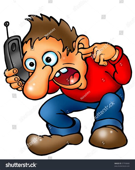 Cartoon Man With Mobile Phone Shouting Goggling Stock Photo 37793668