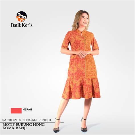 Sackdress Batik Lengan Pendek Motif Burung Hong Kombinasi Banji Batik