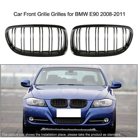 Pair Of Gloss Black Car Front Grille Grilles With Double Line For BMW