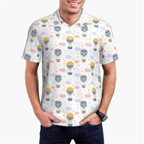 Polo Shirts For Men Hot Air Balloon Classic Mens Polo Shirts Casual Short Sleeve Button Down