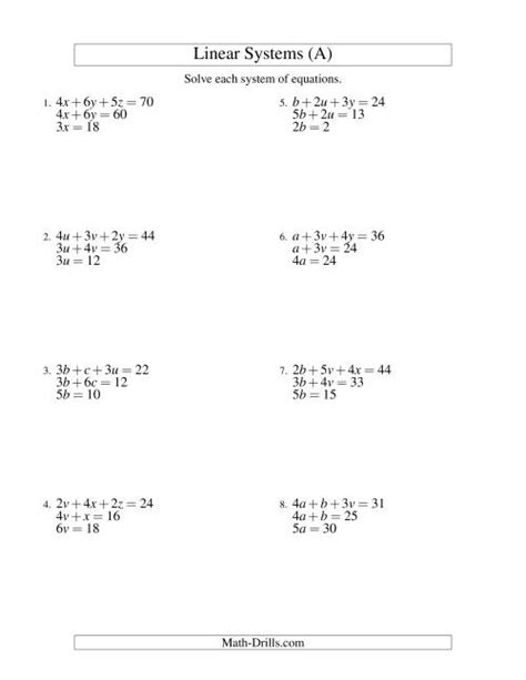 Systems of Linear Equations -- Three Variables -- Easy (A)