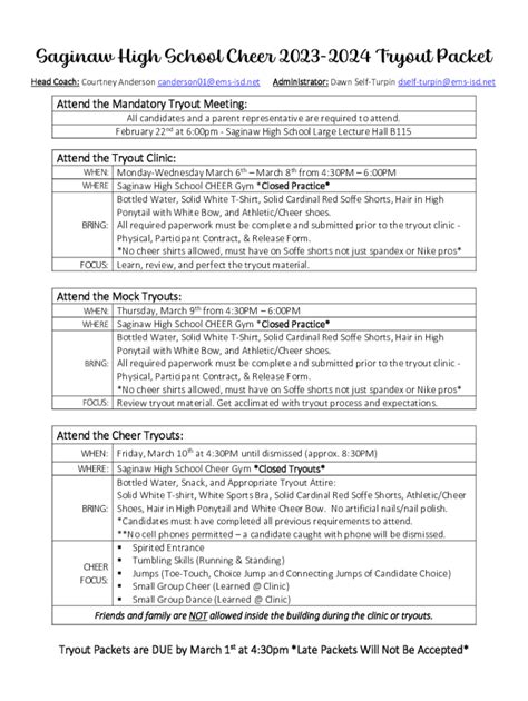 Fillable Online Cheerleading Team Tryout Packet Pdf Fax Email Print