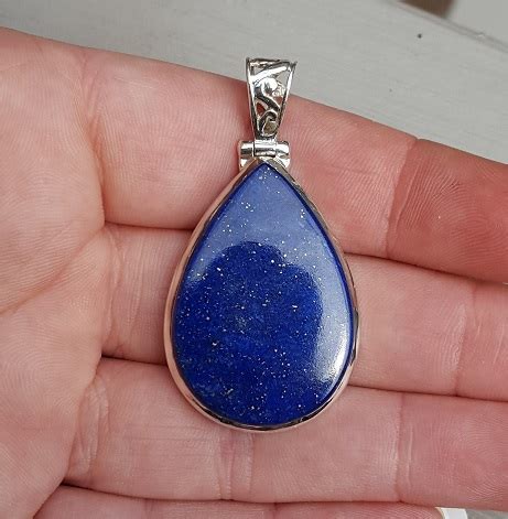 Zilveren Edelsteen Hanger Druppelvormige Cabochon Lapis Lazuli