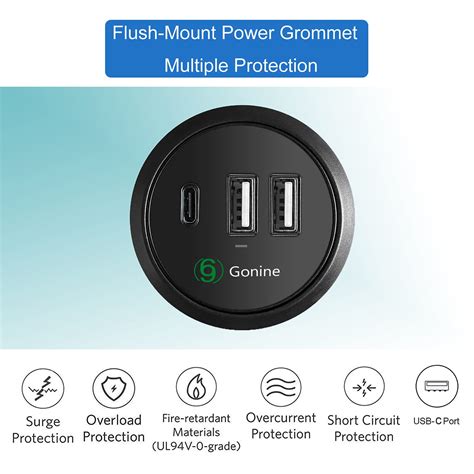 Gonine USB C Desktop Power Grommet 2 Inch Hidden Desk Hole Power