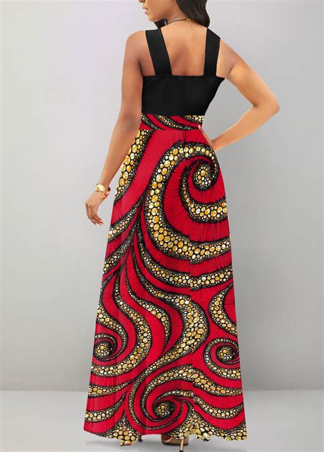 Rotita Cut Out African Tribal Print Black Maxi Dress Rotita Usd