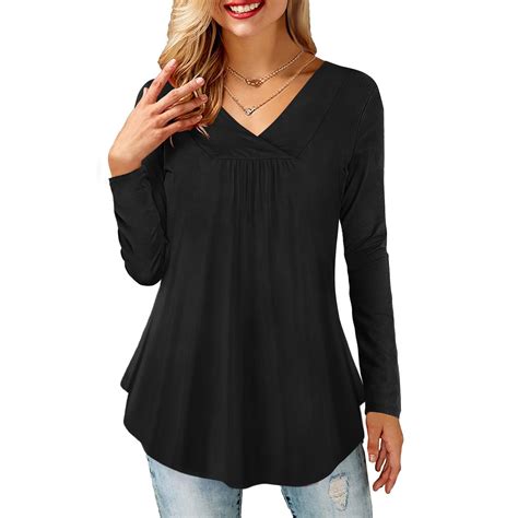 Amoretu Women S Tunic Tops V Neck Long Sleeve Plain Shirts Blouses