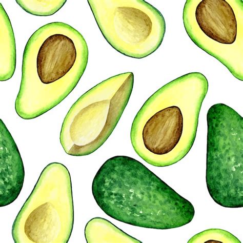 Premium Vector Avocado Hand Drawn Watercolor Seamless Pattern