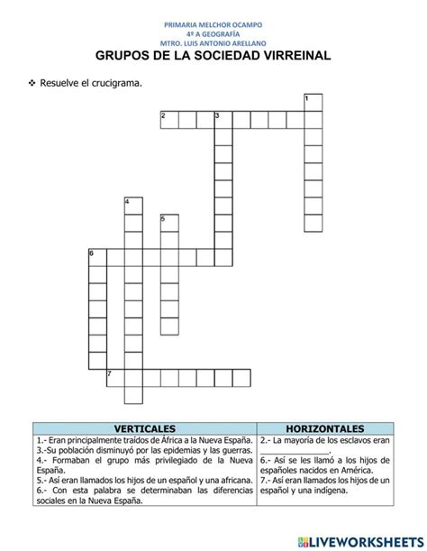 Grupos De La Sociedad Virreinal Worksheet