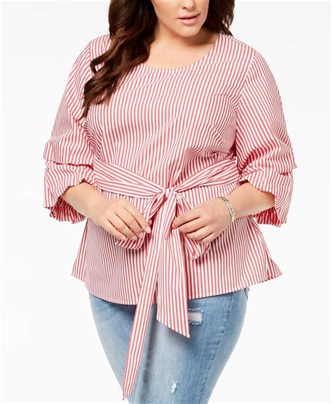 Inc International Concepts I N C Plus Size Striped Tucked Sleeve Shirt